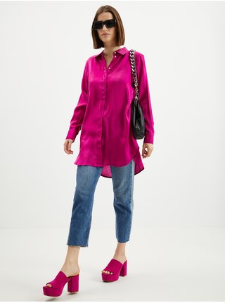 Tmavě růžová dámská saténová dlouhá košile JDY Paris