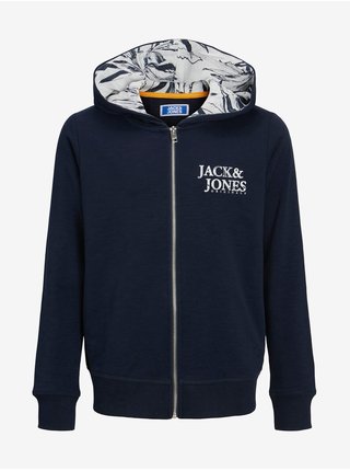 Tmavě modrá klučičí mikina na zip s kapucí Jack & Jones Crayon
