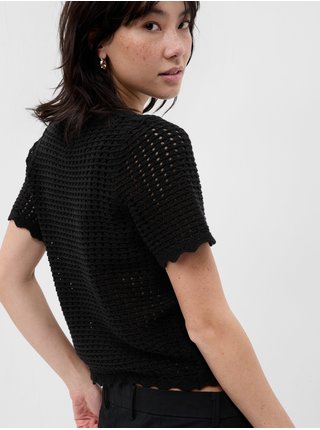 Černý dámský bavlněný svetr s krátkým rukávem GAP 