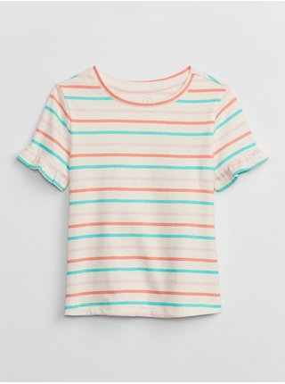 Tyrkysovo-krémové holčičí pruhované tričko s volánky GAP