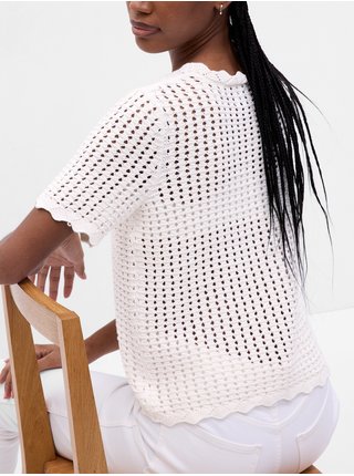 Krémový dámsky bavlnený sveter s krátkym rukávom GAP