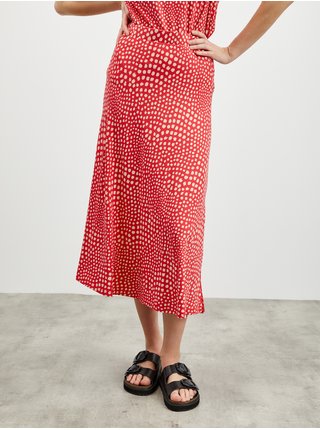 Béžovo-červená vzorovaná midi sukně s rozparkem ZOOT.lab Norine