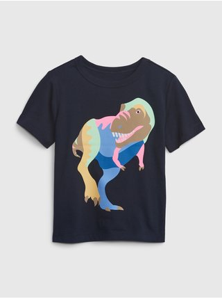 Tmavomodré chlapčenské bavlnené tričko s motívom dinosaura GAP