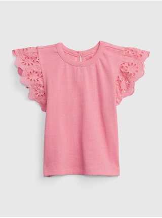 Růžové holčičí bavlněné tričko s volány GAP