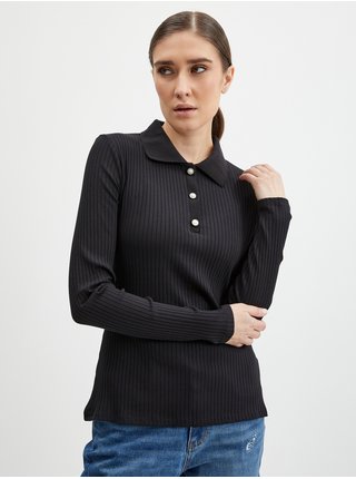 Černé dámské žebrované  polo tričko ORSAY