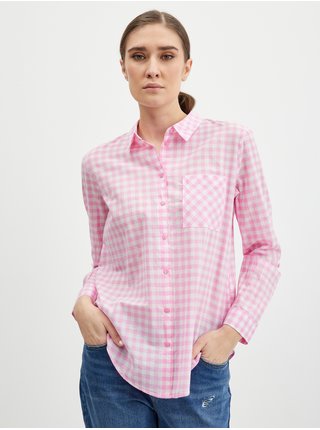 Světle růžová dámská kostkovaná košile ORSAY