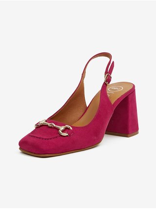 Tmavě růžové dámské sandály v semišové úpravě na podpatku OJJU