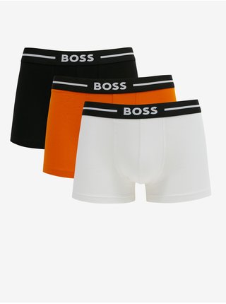 Sada tří pánských boxerek v bílé, oranžové a černé barvě HUGO BOSS