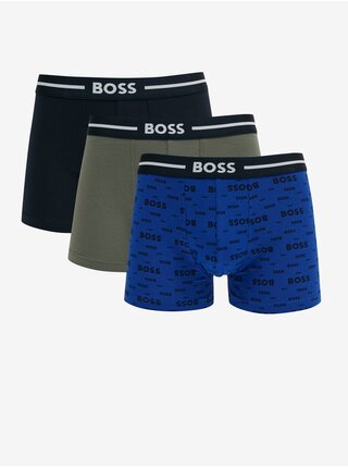 Súprava troch pánskych boxeriek v čiernej, modrej a khaki farbe HUGO BOSS