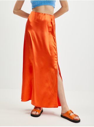 Oranžová dámska saténová maxi sukňa VILA Ella