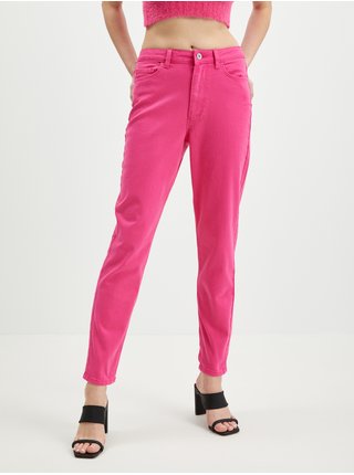 Tmavě růžové dámské zkrácené mom fit džíny Pieces Kesia