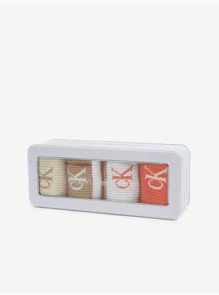 Súprava štyroch párov pánskych ponožiek v oranžovej, hnedej, bielej a béžovej farbe Calvin Klein Underwear