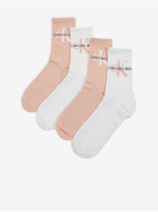 Súprava štyroch párov dámskych ponožiek v bielej a svetlo ružovej farbe Calvin Klein Jeans