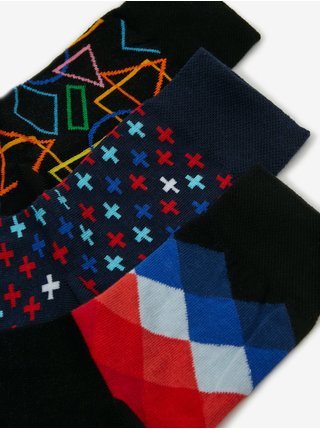Súprava troch párov vzorovaných ponožiek v čiernej farbe SAM 73