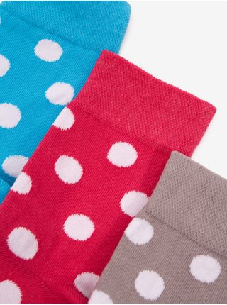 Súprava troch párov dámskych bodkovaných ponožiek v modrej, šedej a červenej farbe SAM 73