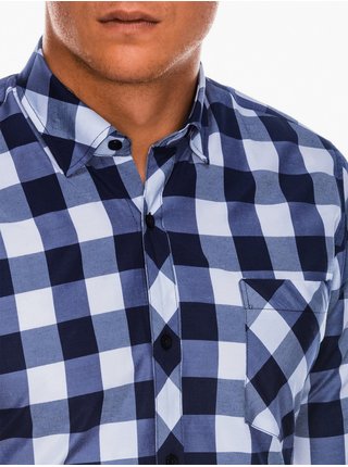 Bílo-modrá pánská kostkovaná košile Ombre Clothing K282
