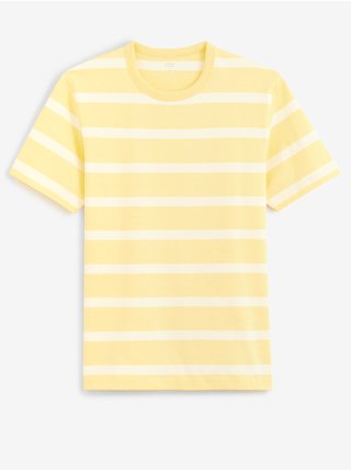Bílo-žluté pánské pruhované tričko Celio Beboxar 