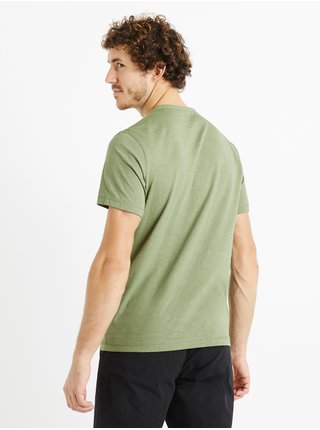 Zelené pánské bavlněné tričko s knoflíčky Celio Dehenley 