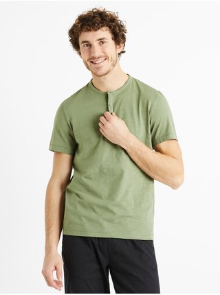 Zelené pánské bavlněné tričko s knoflíčky Celio Dehenley 