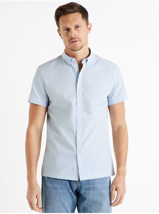 Světle modrá pánská slim fit košile s krátkým rukávem Celio Caopmc 