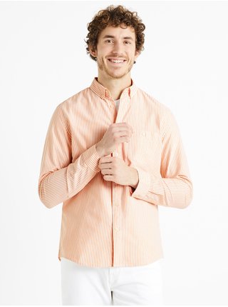 Meruňková pánská pruhovaná košile Celio Caoxfordy 