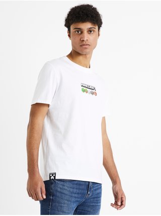 Biele pánske bavlnené tričko s potlačou Celio Minecraft