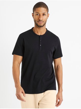 Čierne pánske basic tričko s gombíkmi Celio Dehenley
