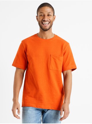Oranžové pánské basic tričko s kapsičkou Celio Degauffre 