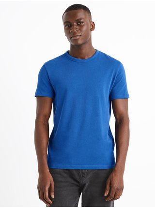 Modré pánské bavlněné basic tričko Celio Demarl 