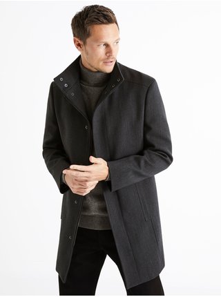 Tmavě šedý pánský kabát s límcem Celio Puoffice2 