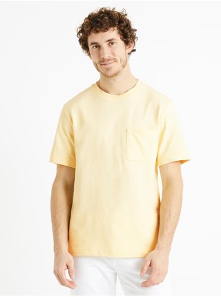 Žluté pánské tričko s kapsičkou Celio Degauffre  