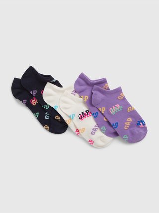 Sada tří párů holčičích vzorovaných ponožek ve fialové, bílé a černé barvě GAP