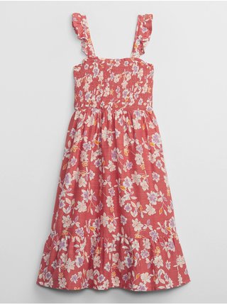 Červené holčičí květované midi šaty s volánem GAP