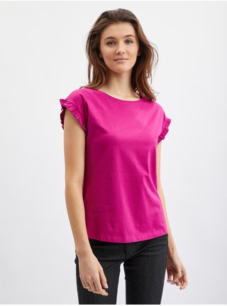 Tmavě růžové dámské tričko s volánem ORSAY 