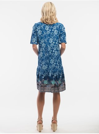 Modré dámské vzorované šaty s příměsí lnu Orientique