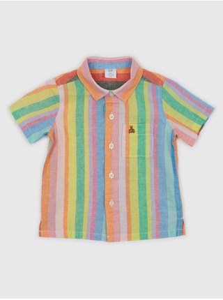 Zeleno-oranžová chlapčenská pruhovaná košeľa s krátkym rukávom GAP