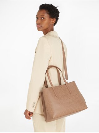 Světle hnědá dámská vzorovaná kabelka Calvin Klein