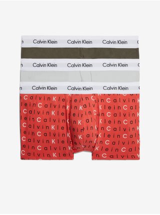 Sada tří pánských boxerek v červené, bílé a khaki barvě Calvin Klein Underwear
