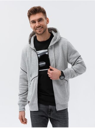 Pánská mikina na zip s kapucí - žíhaná šedá V5 B1421