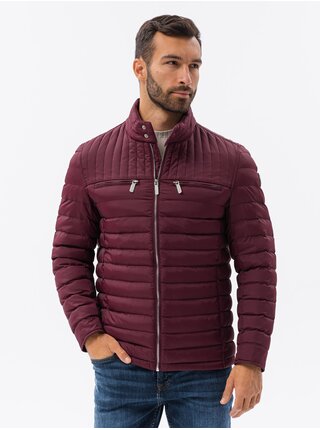 Vínová pánská prošívaná bunda Ombre Clothing V6 C553 