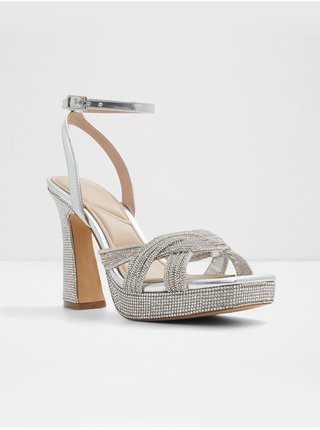 Stříbrné dámské sandály na vysokém podpatku ALDO Glimma 