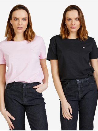 Sada dvoch dámskych tričiek v ružovej a čiernej farbe Tommy Jeans