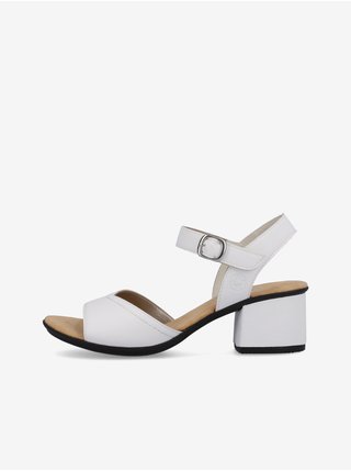 Biele dámske kožené sandále na podpätku Rieker