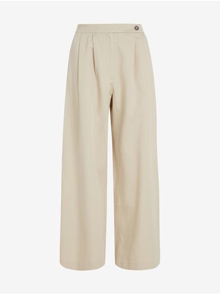 Béžové dámské široké kalhoty s příměsí lnu Tommy Hilfiger