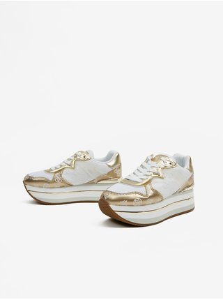 Zlato-bílé dámské tenisky s koženými detaily na platformě Guess Harinna 3