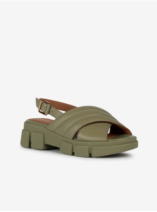 Zelené dámské kožené sandály na platformě Geox