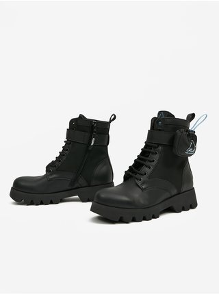 Čierne dámske kožené členkové topánky KARL LAGERFELD Terra Firma