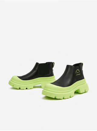 Zeleno-čierne dámske kožené členkové topánky KARL LAGERFELD Trekka Max