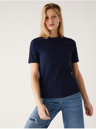 Tmavě modré dámské bavlněné basic tričko Marks & Spencer