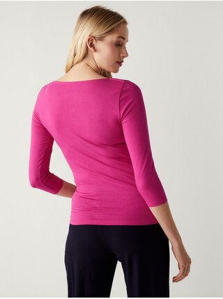 Tmavě růžové dámské basic tričko s tříčtvrtečním rukávem Marks & Spencer 